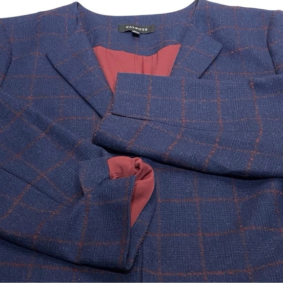 💙 Talbots Navy Wool Blend Windowpane Blazer – Size 12 New - Picture 2 of 9